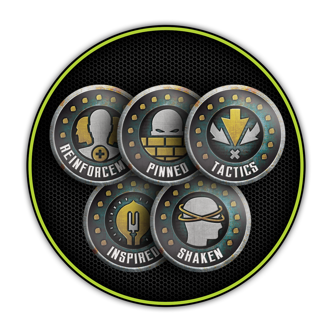 
                    
                      Store exclusive Wyrd The Other Side acrylic tactic token set with colorful, round tokens for gameplay.
                    
                  