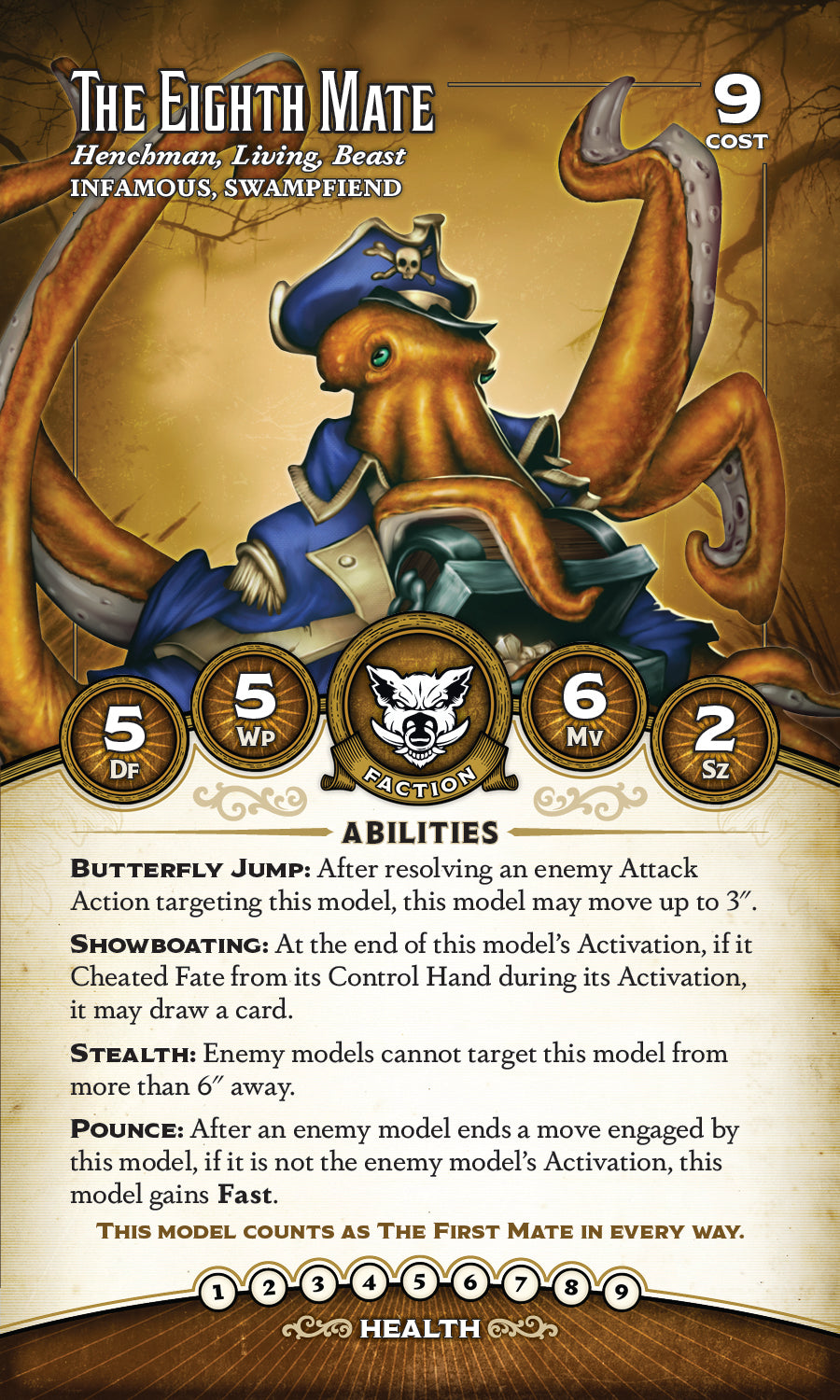 
                    
                      Store exclusive Wyrd Limited Edition The Eighth Mate - Alternative The First Mate character stat card front view.
                    
                  