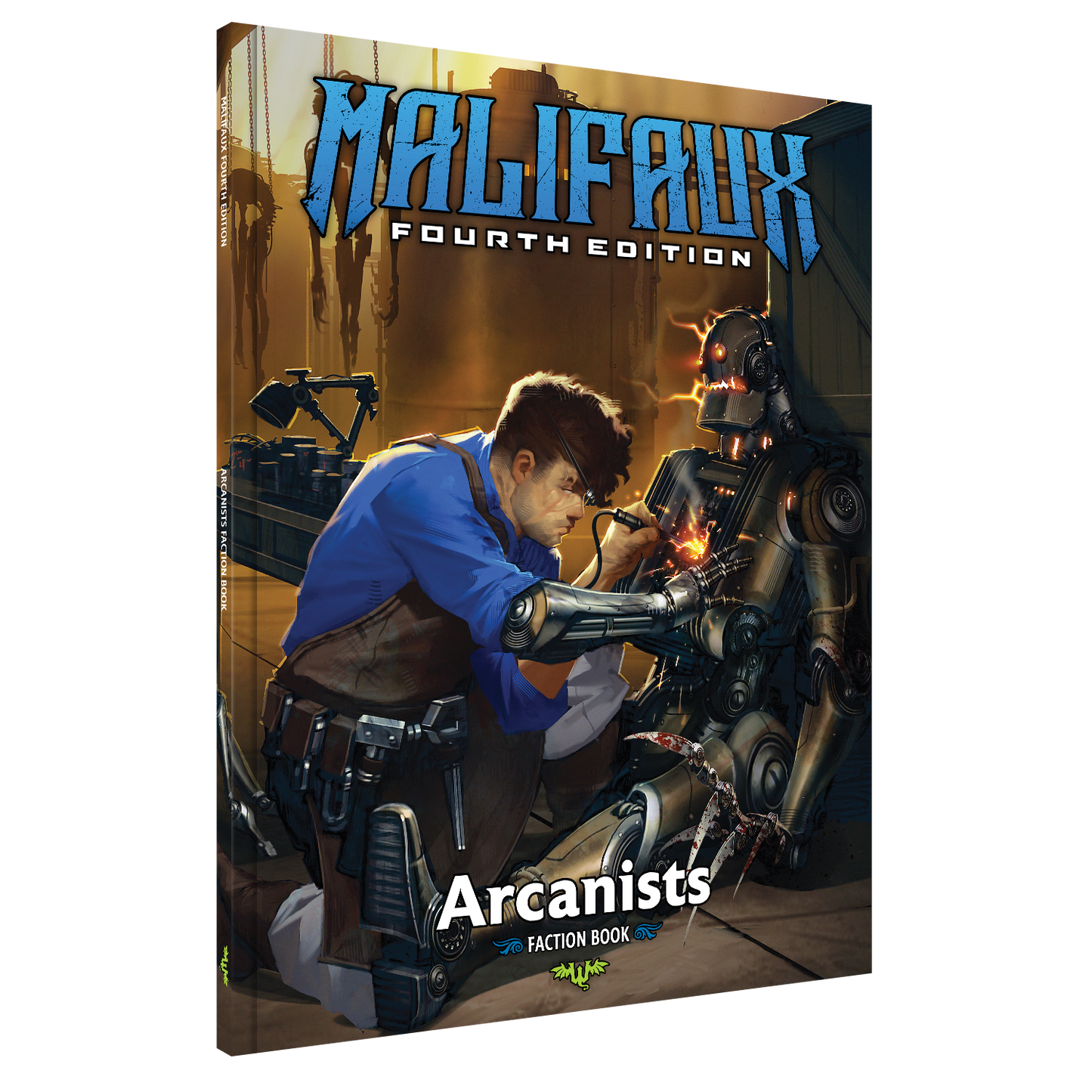 Malifaux Fourth Edition Arcanist Faction Book by Wyrd Miniatures showing the cover with fantasy artwork and faction details.