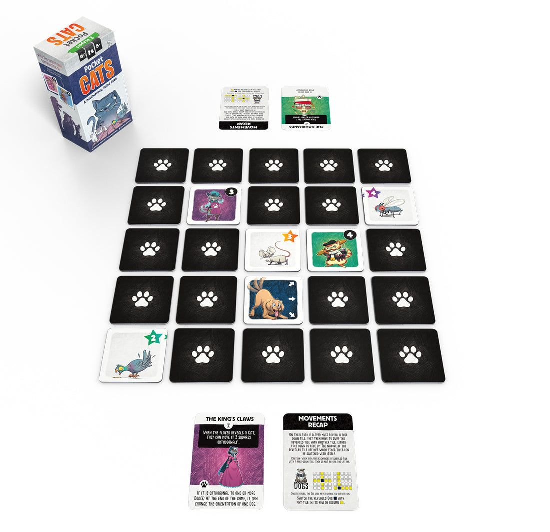 
                    
                      Image of Pocket Cats miniature game setup showing playful feline figures and game accessories from Wyrd Miniatures.
                    
                  