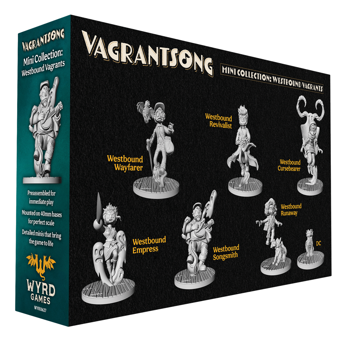 
                    
                      Wyrd Vagrantsong Westbound Miniatures Pack showing detailed miniatures from the Vagrantsong collection, featuring characters and scenery.
                    
                  