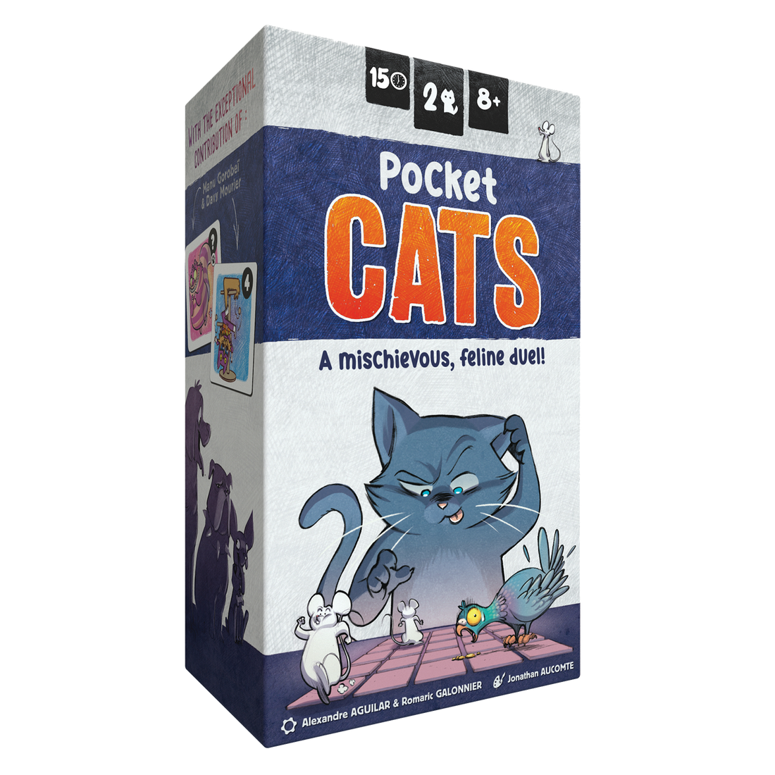 
                    
                      Pocket Cats toy set by Wyrd Miniatures featuring mischievous feline duel game pieces on a colorful background.
                    
                  
