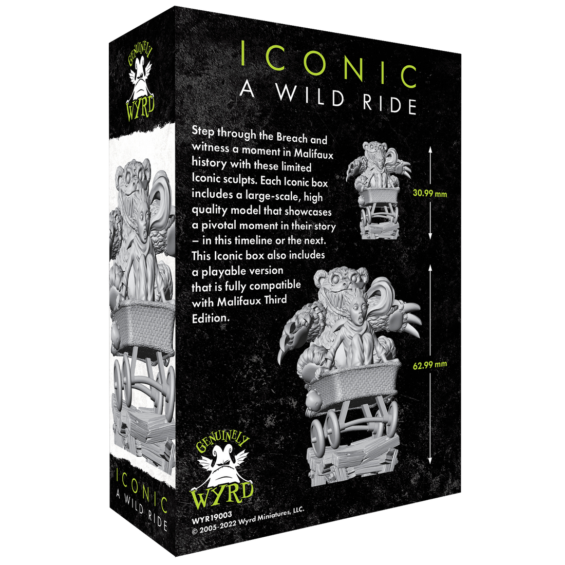 
                    
                      Back view of Wyrd Miniatures' Iconic - A Wild Ride Malifaux Iconic Box showing detailed miniature art and packaging.
                    
                  