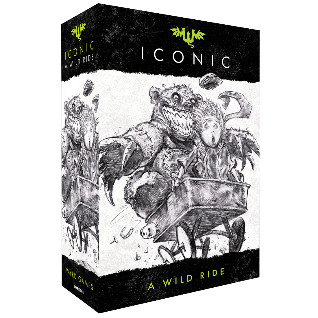 
                    
                      Front view of Wyrd Miniatures Iconic Malifaux Iconic Box titled "A Wild Ride" featuring miniature figures for tabletop gaming.
                    
                  