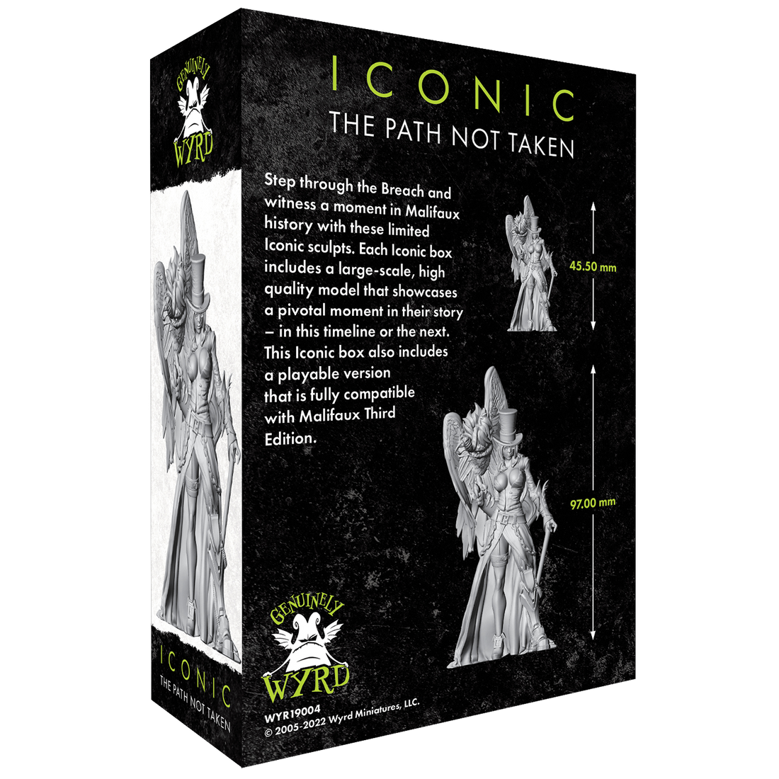 
                    
                      Back view of the Wyrd Miniatures Iconic Malifaux box set titled "The Path Not Taken" with detailed artwork and packaging.
                    
                  