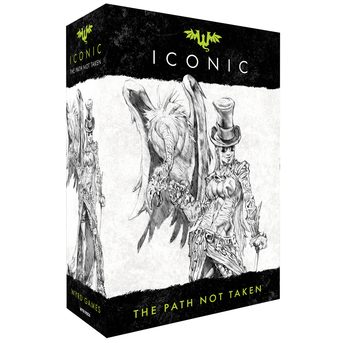 
                    
                      Front view of Wyrd Miniatures' Iconic - The Path Not Taken Malifaux Iconic Box, showcasing detailed character artwork and packaging.
                    
                  