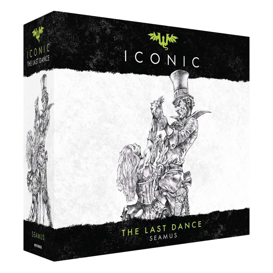 
                    
                      Front view of Wyrd Miniatures Iconic The Last Dance Seamus Malifaux Iconic Box with detailed character design.
                    
                  