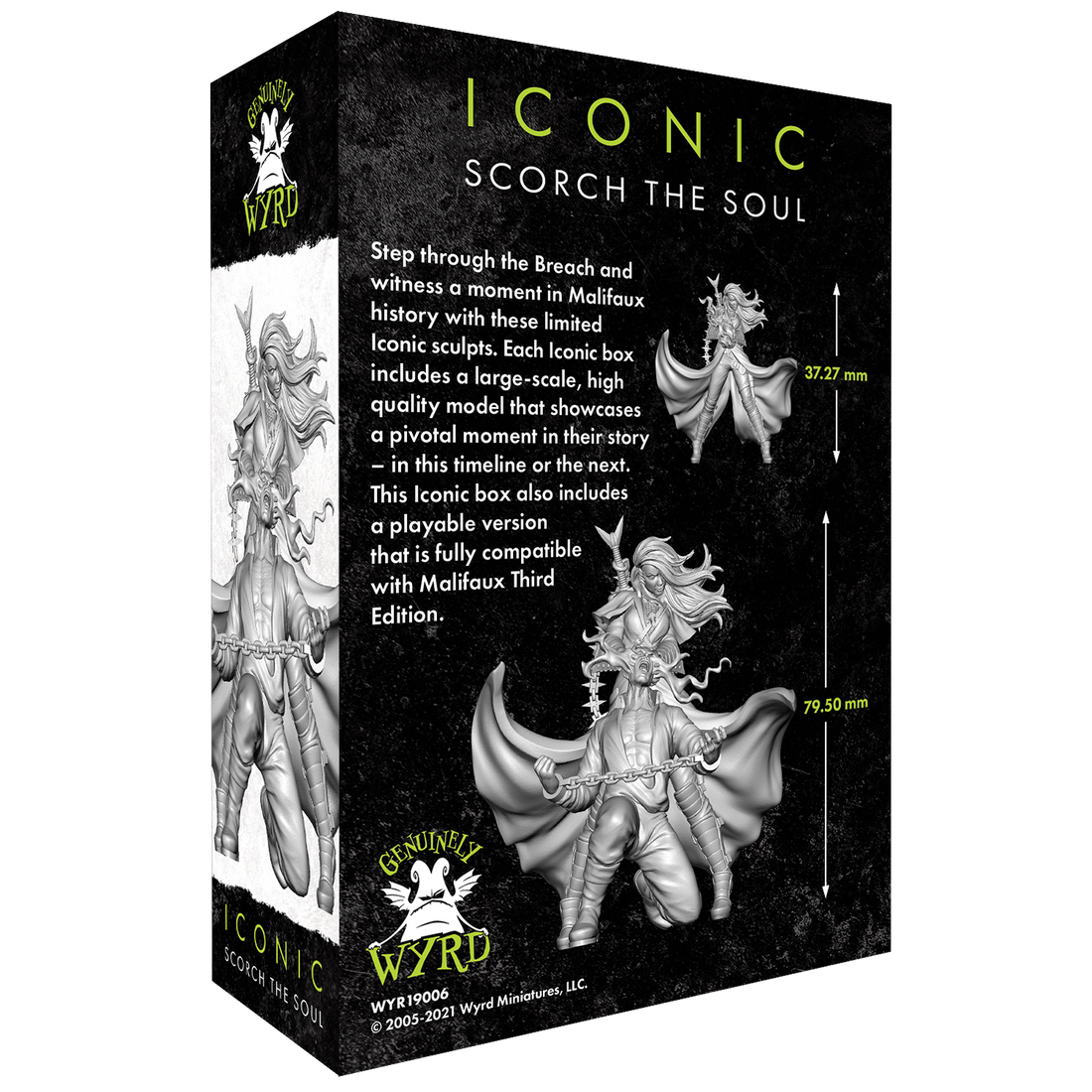 
                    
                      Back view of Wyrd Miniatures Iconic Malifaux box featuring Scorch the Soul character from the Iconic set.
                    
                  