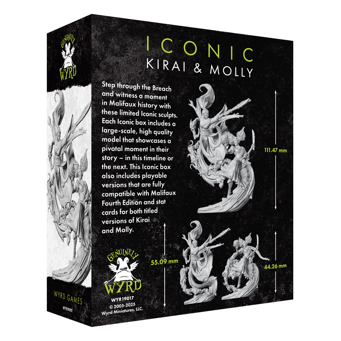 
                    
                      Iconic Haunted Harmony Molly and Kirai miniatures from Wyrd Miniatures' Malifaux Iconic Box set, shown from the back.
                    
                  