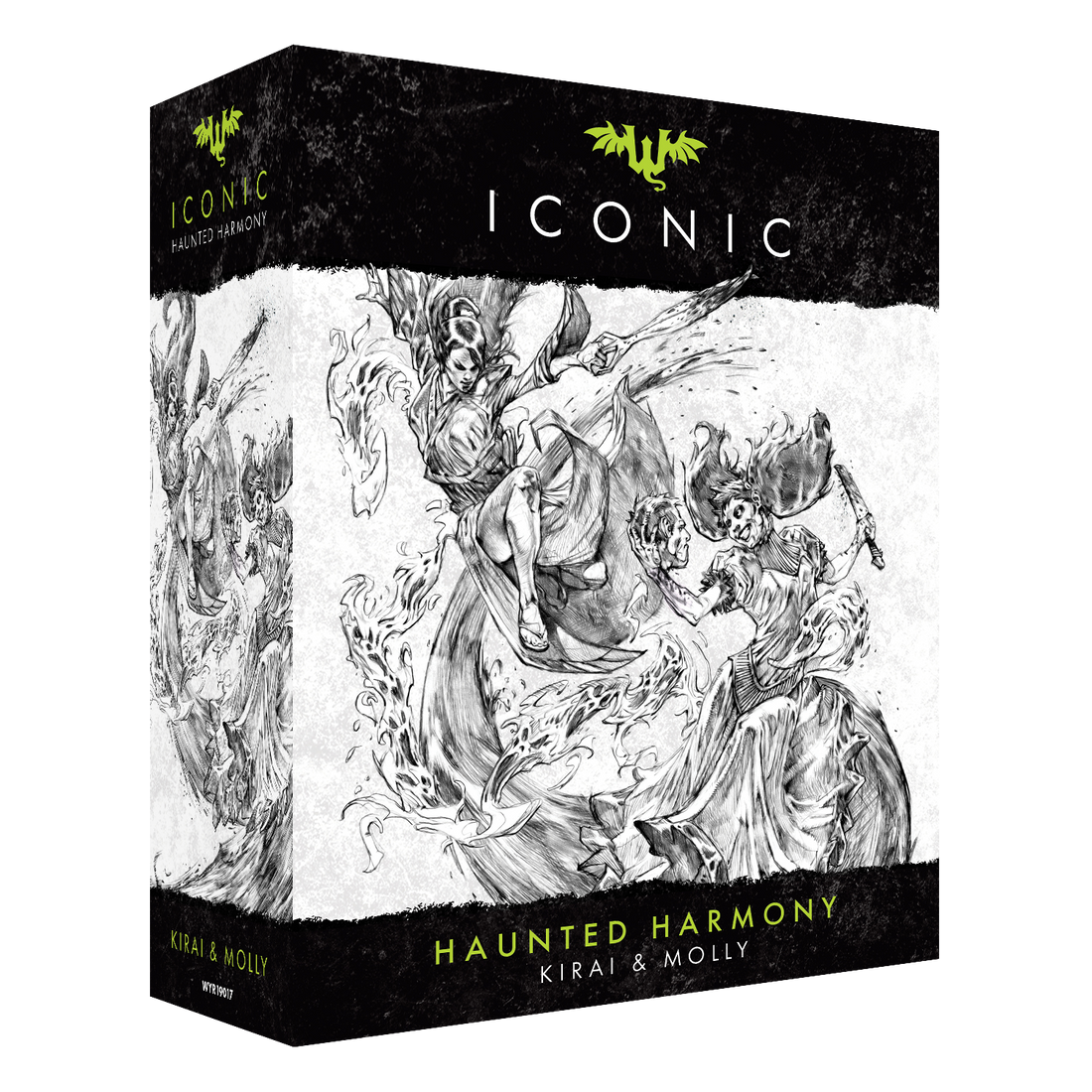 
                    
                      Iconic Haunted Harmony Malifaux box featuring Molly and Kirai miniatures from Wyrd Miniatures.
                    
                  