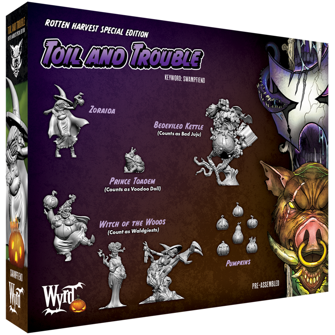 
                    
                      Limited Edition Rotten Harvest Toil and Trouble box set by Wyrd Miniatures for Malifaux Rotten Harvest game, showing back of the box.
                    
                  