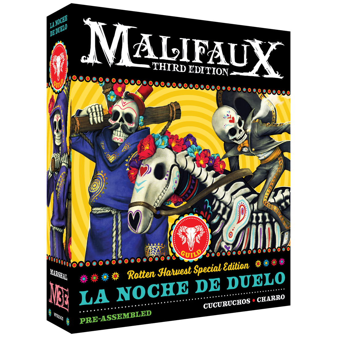 
                    
                      Limited Edition Rotten Harvest La Noche de Duelo box for Malifaux by Wyrd Miniatures, featuring detailed game miniatures and artwork.
                    
                  
