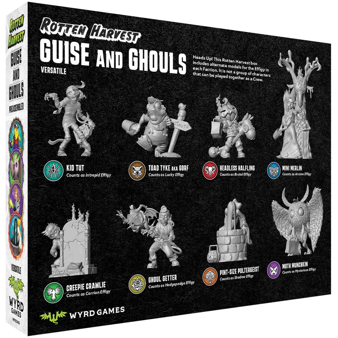 
                    
                      Back view of Wyrd Miniatures' Rotten Harvest Guise and Ghouls Malifaux Rotten Harvest Box, limited edition tabletop game miniatures.
                    
                  