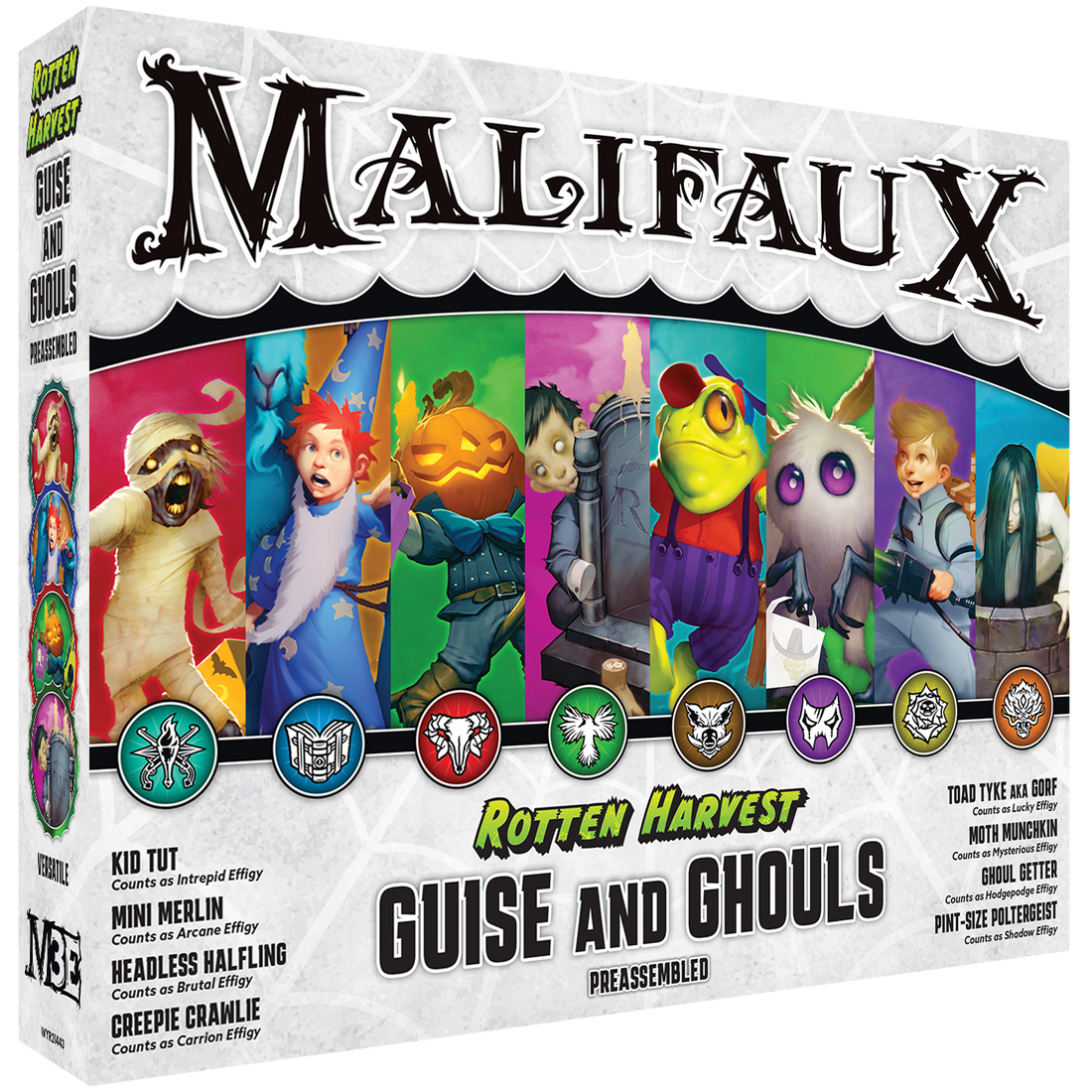 
                    
                      Limited edition Rotten Harvest Guise and Ghouls Malifaux Wyrd Miniatures box set showing detailed zombie and ghoul miniatures.
                    
                  