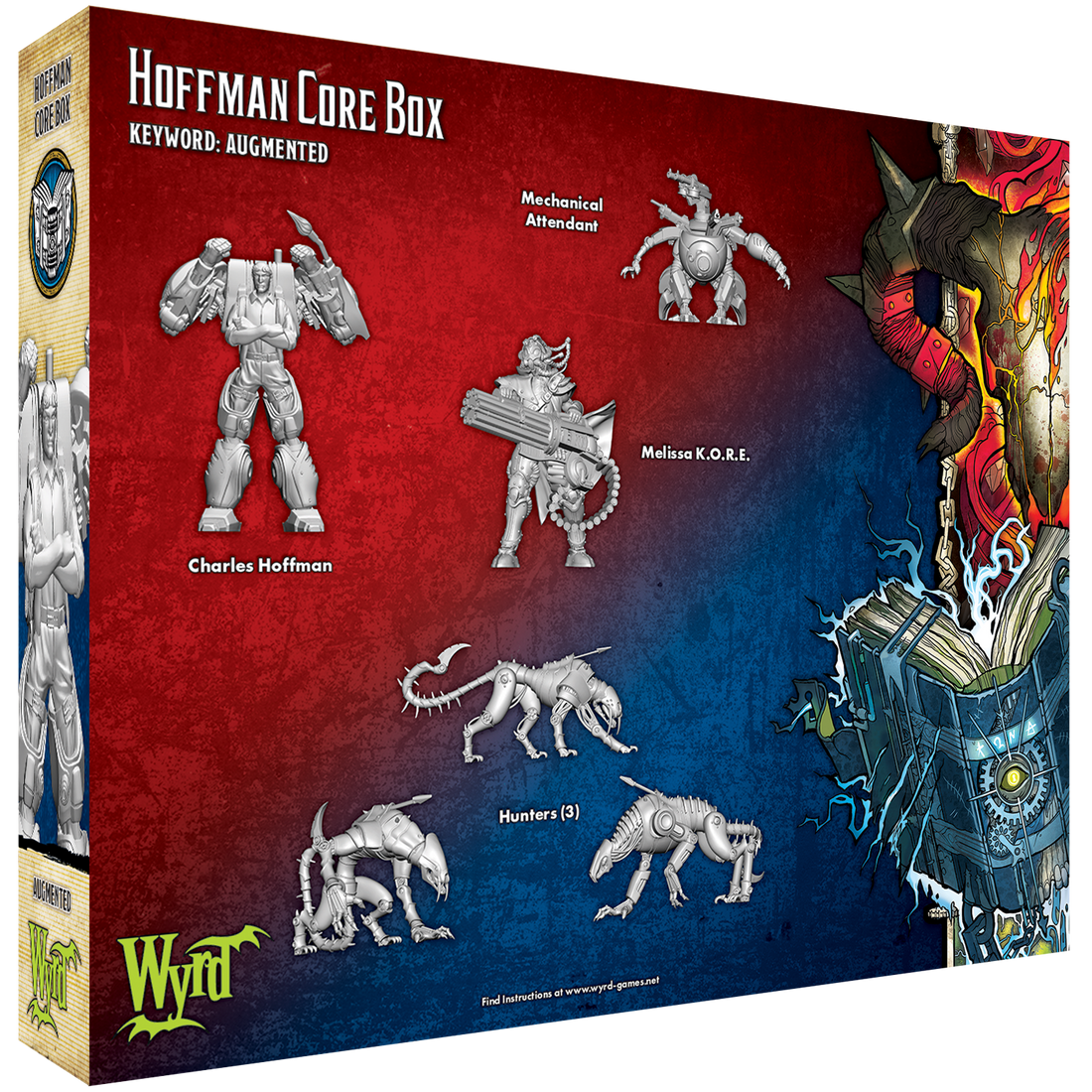 
                    
                      Hoffman Core Box by Wyrd Miniatures showing the back side of the box with miniatures and game components.
                    
                  