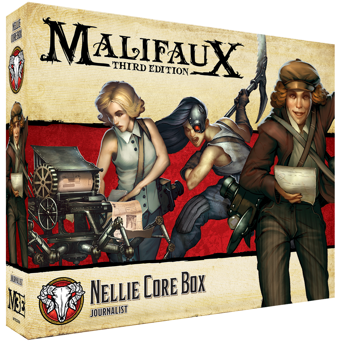 
                    
                      Front view of the Nellie Core Box by Wyrd Miniatures, featuring miniature figures and game components inside the box.
                    
                  