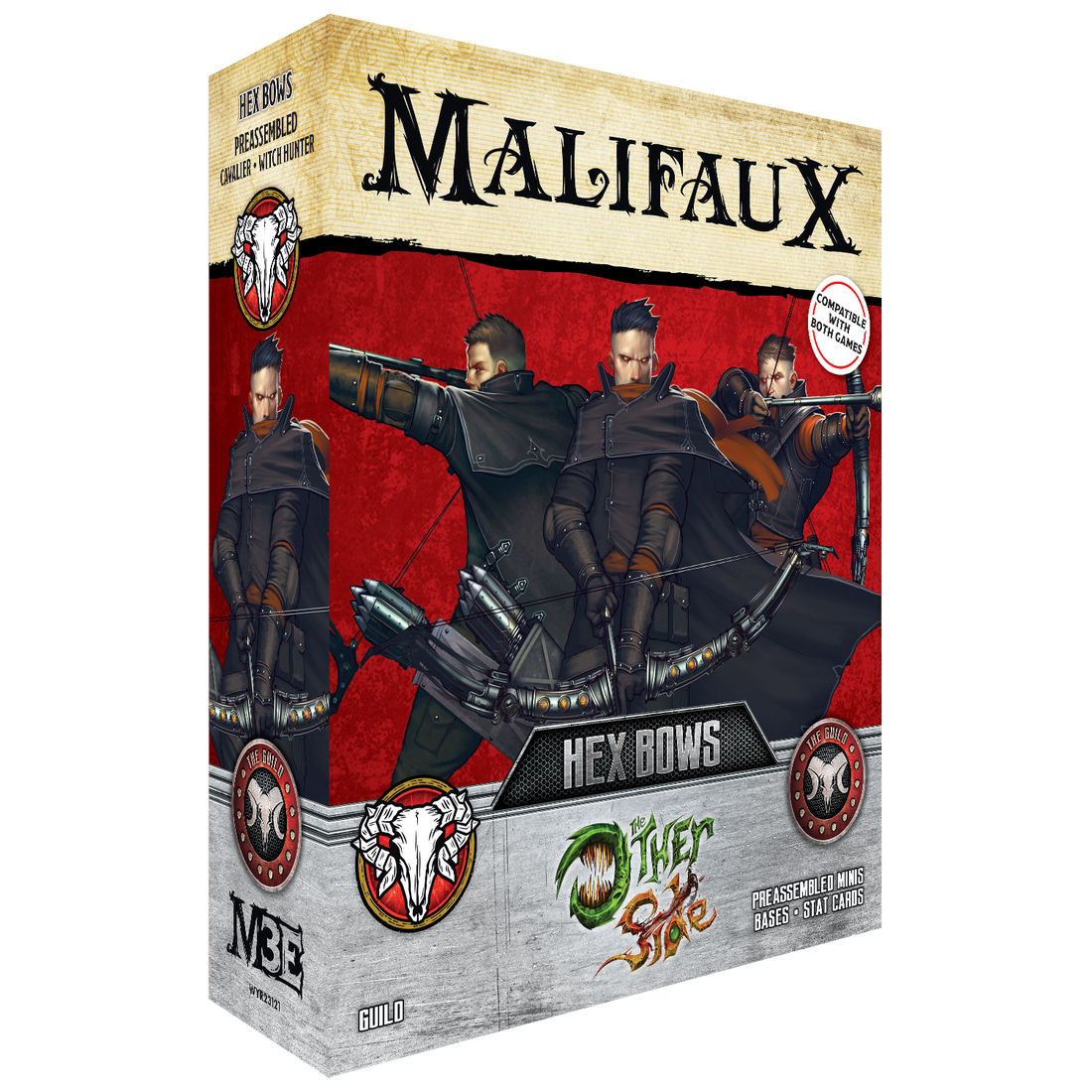 
                    
                      Front view of Wyrd Miniatures Hex Bows from The Other Side Unit Box, showing detailed miniature bows and character figures.
                    
                  
