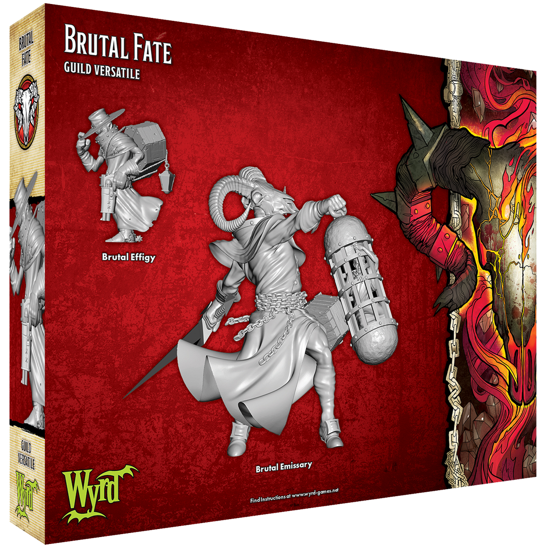 
                    
                      Back view of the Brutal Fate Malifaux keyword box by Wyrd Miniatures, showing detailed miniature artwork and box design.
                    
                  