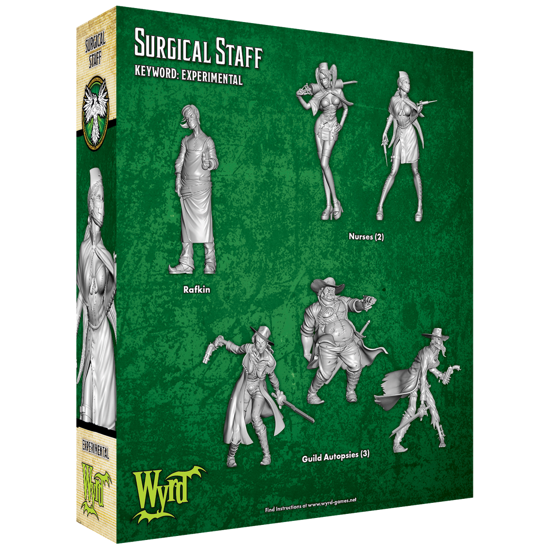 
                    
                      Back view of Wyrd Miniatures Surgical Staff figure, detailed miniature model with medical scrubs and surgical tools.
                    
                  