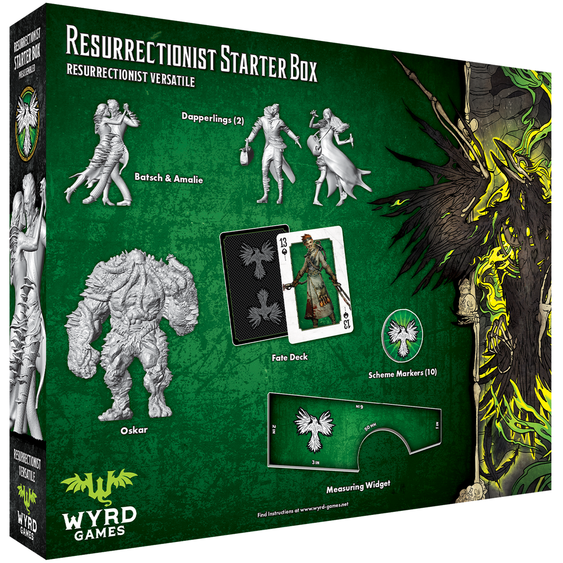 
                    
                      Resurrectionist Starter Box for Malifaux by Wyrd Miniatures, featuring miniatures and game components on a back view.
                    
                  