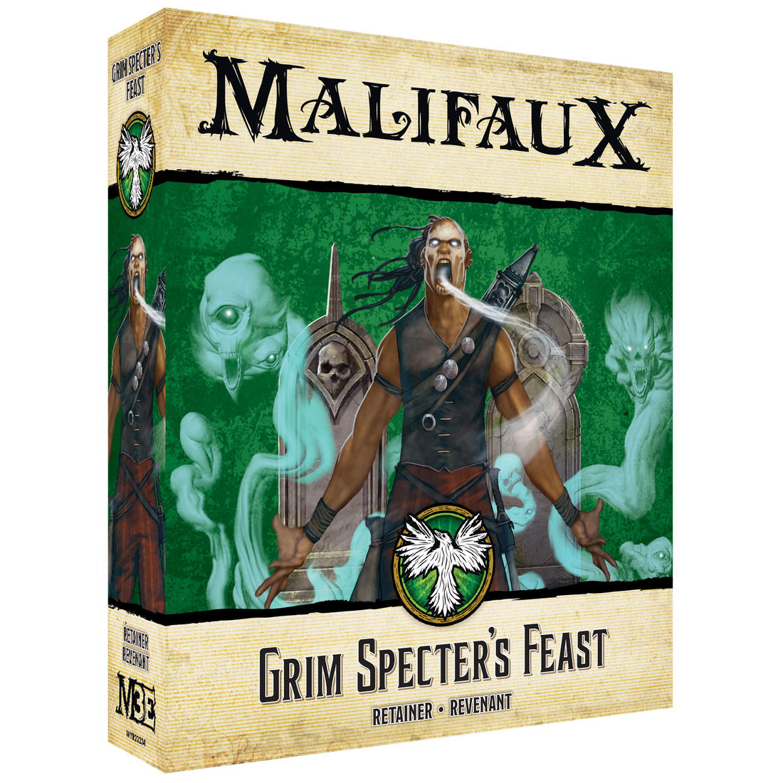 
                    
                      Front view of Grim Specter’s Feast miniature by Wyrd Miniatures, featuring detailed ghostly figures and eerie spectral elements.
                    
                  