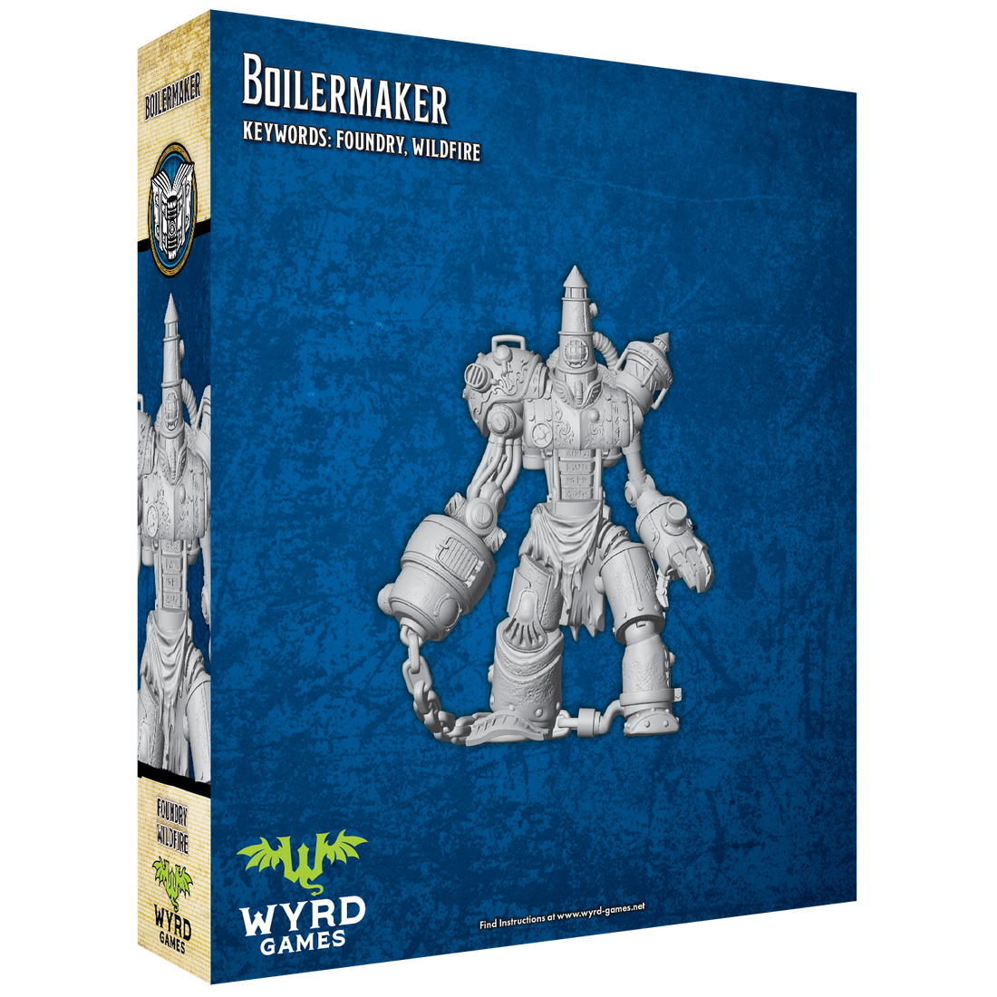 
                    
                      Wyrd Miniatures Boilermaker Malifaux Keyword Box figure back view, detailed steampunk-style character with mechanical elements.
                    
                  