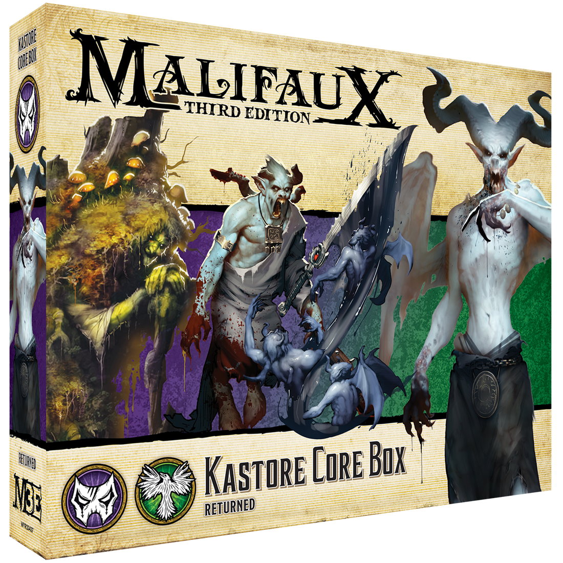 
                    
                      Wyrd Miniatures Kastore Core Box featuring detailed miniature figures and game components on a display tray.
                    
                  