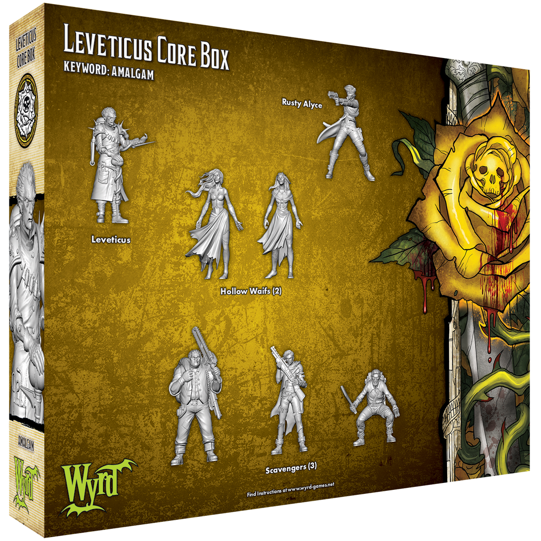 
                    
                      Back view of Wyrd Miniatures Leveticus Core Box showing miniature models and contents inside the box.
                    
                  