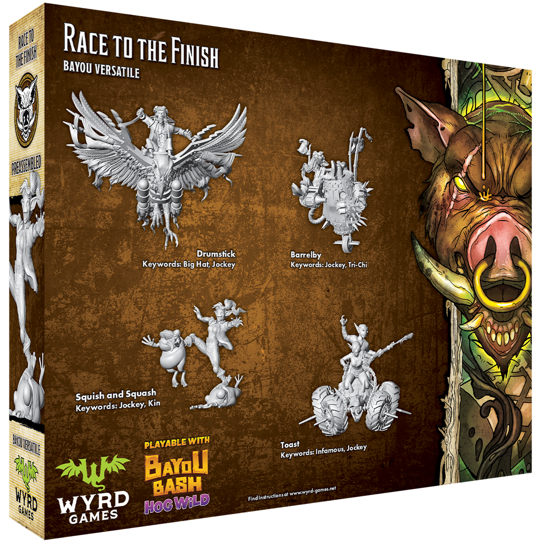 
                    
                      Back view of Wyrd Miniatures' Race to the Finish game box showing artwork and branding for the tabletop game.
                    
                  