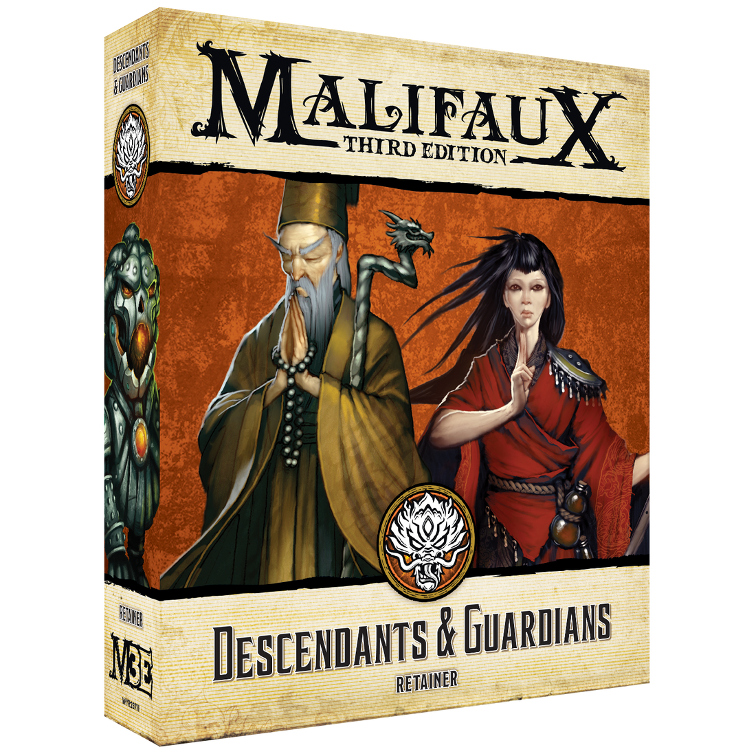 
                    
                      Front view of Wyrd Miniatures Descendants and Guardians model, showing detailed figures of mystical characters and guardians.
                    
                  