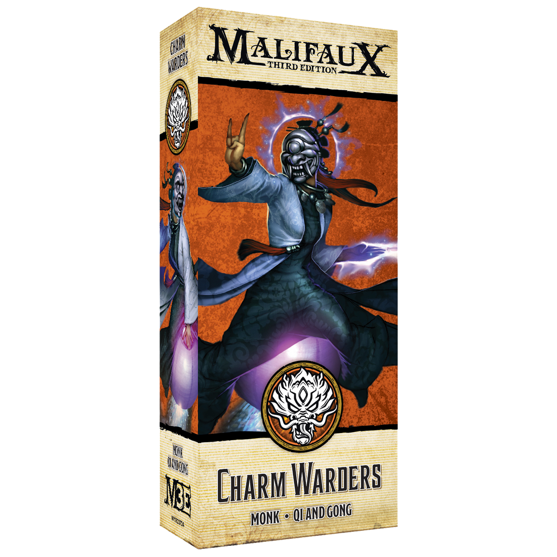 
                    
                      Front view of Wyrd Miniatures Charm Warders Malifaux miniature, detailed figures with mystical armor and weaponry.
                    
                  