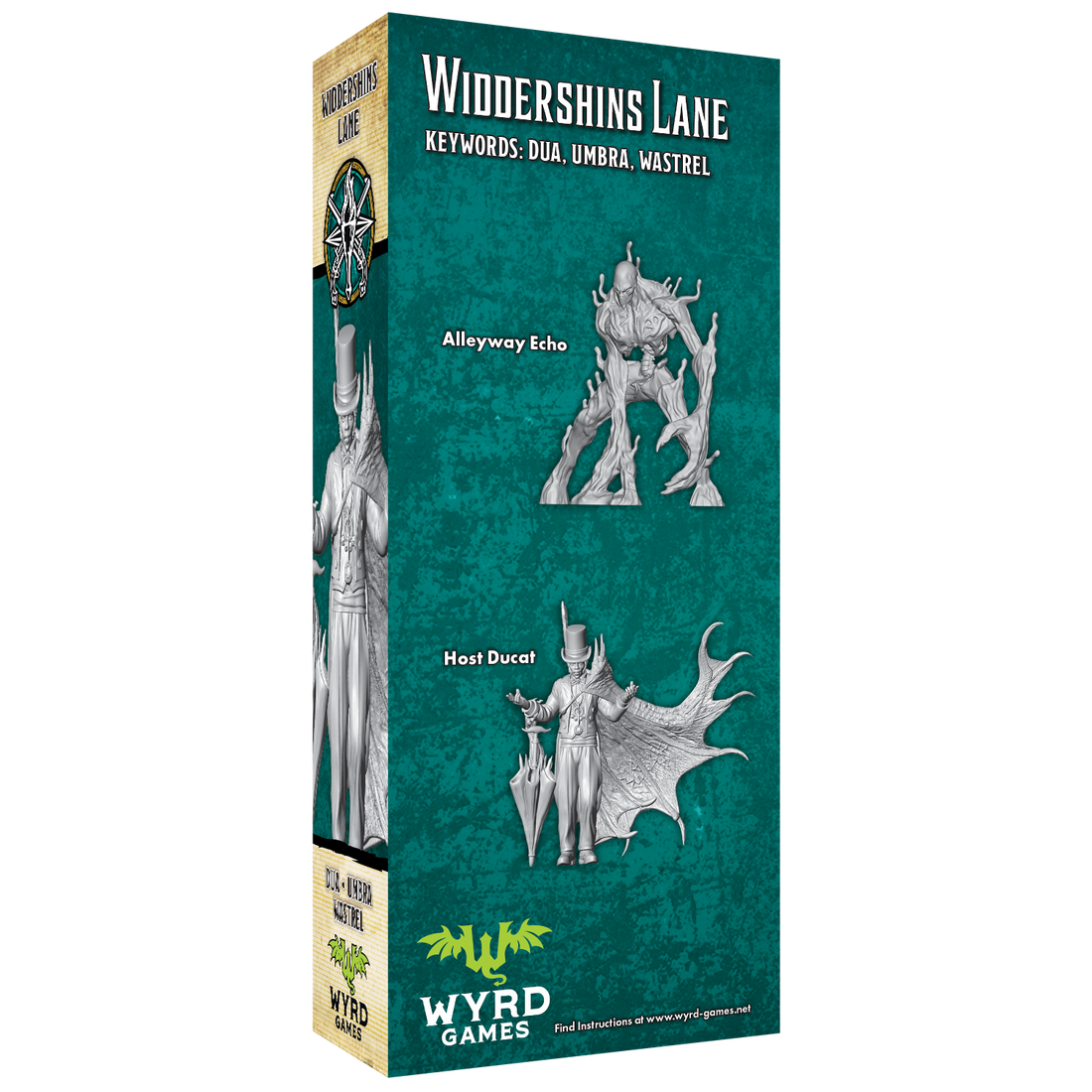 
                    
                      Back view of Wyrd Miniatures' Widdershins Lane model, showcasing detailed architecture and miniature scene.
                    
                  
