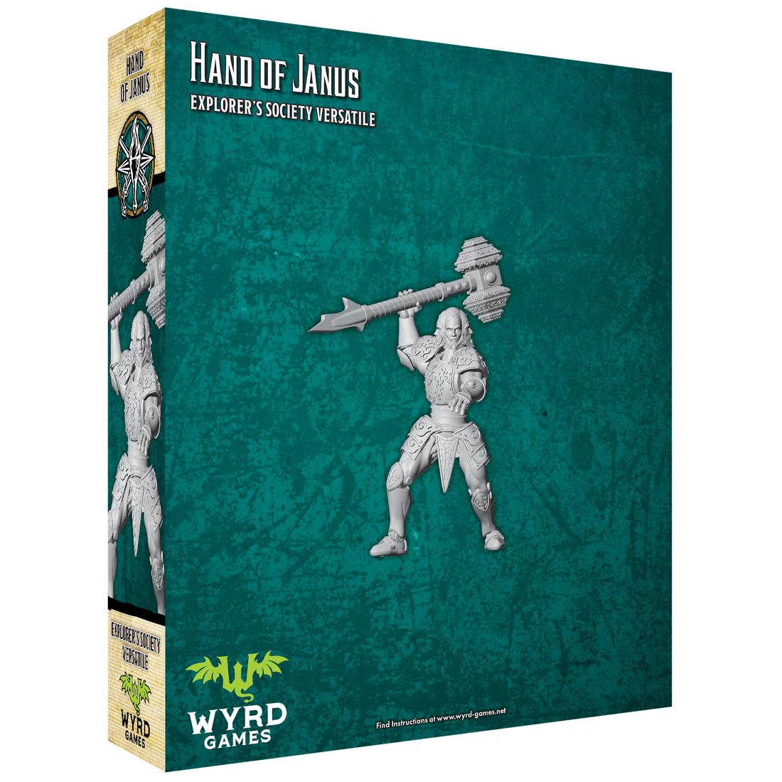
                    
                      Back view of the Hand of Janus miniature by Wyrd Miniatures, showing detailed hand and arm features on a dark base.
                    
                  