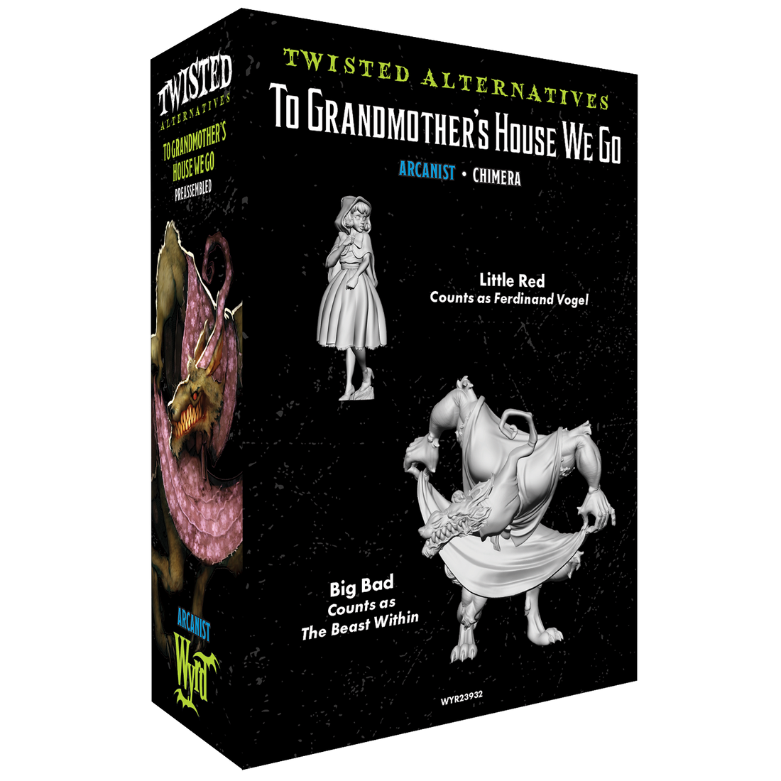 
                    
                      Back view of Wyrd Miniatures Twisted Alternatives To Grandmother's House We Go game figure, showing detailed costume and scene elements.
                    
                  