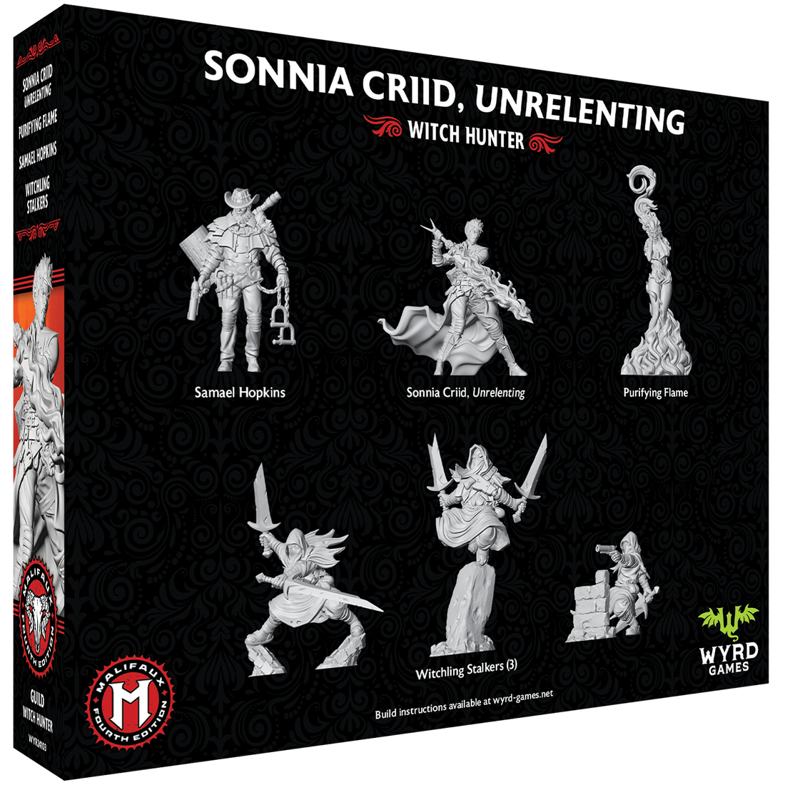 
                    
                      Back view of Sonnia Criid, Unrelenting from Malifaux Fourth Edition core box by Wyrd Miniatures, showcasing her detailed miniature figure.
                    
                  
