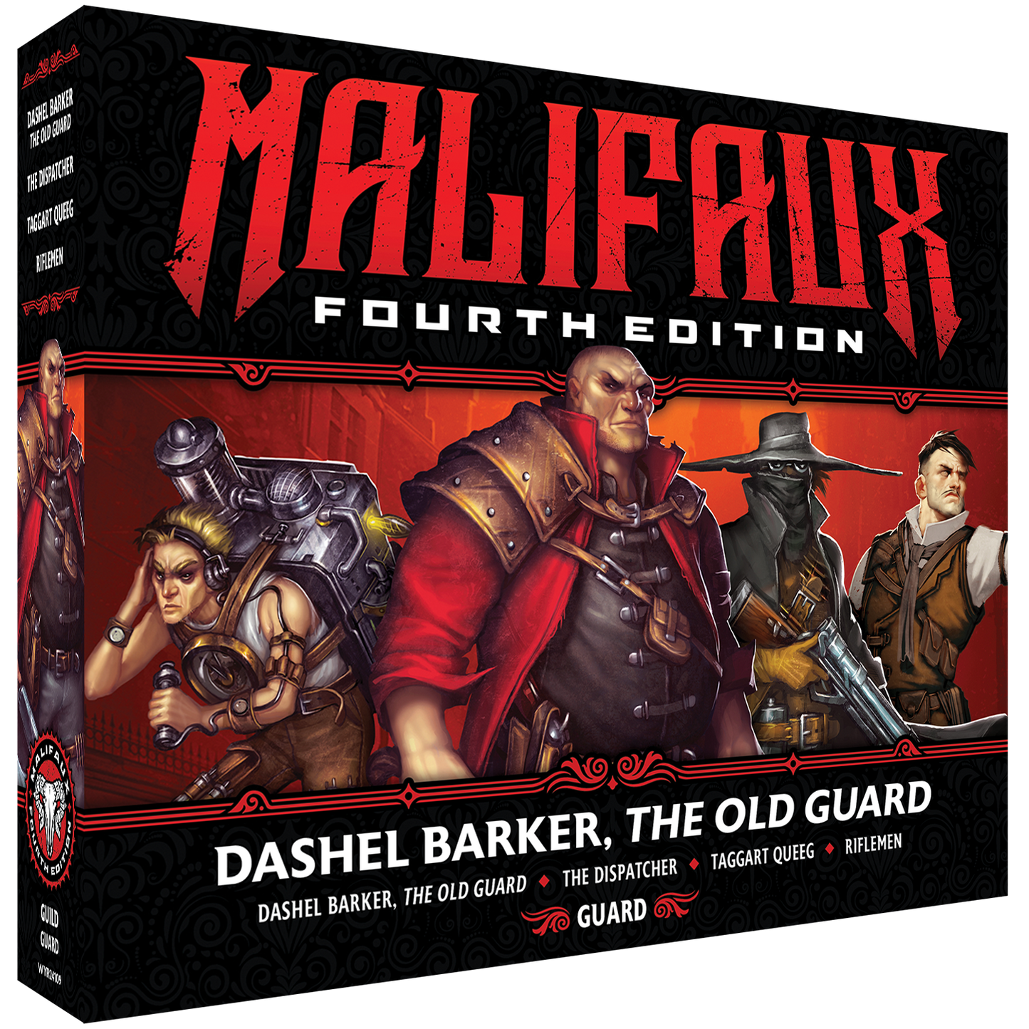 
                  
                    Malifaux Fourth Edition Dashel Barker, The Old Guard miniatures from Wyrd Miniatures' core box set, front view of the character model
                  
                