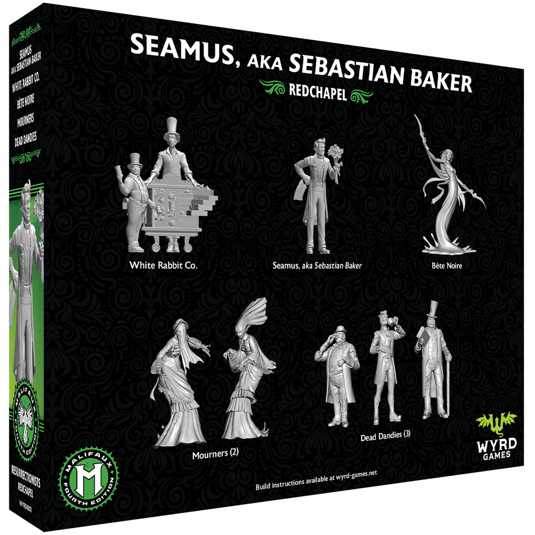 
                    
                      Malifaux Fourth Edition Seamus, Sebastian Baker miniature from Wyrd Miniatures' core box, shown from the back in detailed paint.
                    
                  