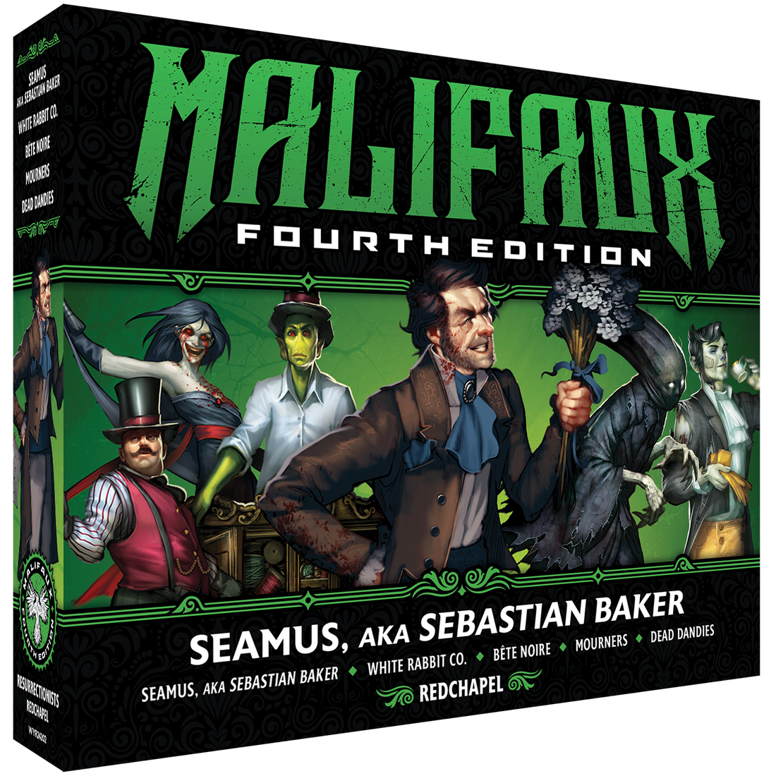 
                    
                      Malifaux Fourth Edition Seamus, AKA Sebastian Baker, figure from Wyrd Miniatures core box, front view showing detailed character model.
                    
                  