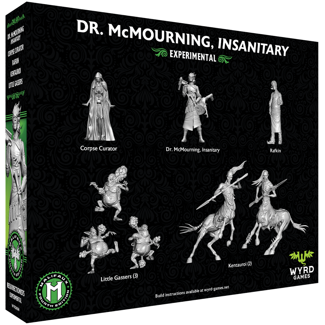 
                    
                      Malifaux Fourth Edition Dr. McMourning Insanitary miniature from Wyrd Miniatures' core box, shown from the back.
                    
                  