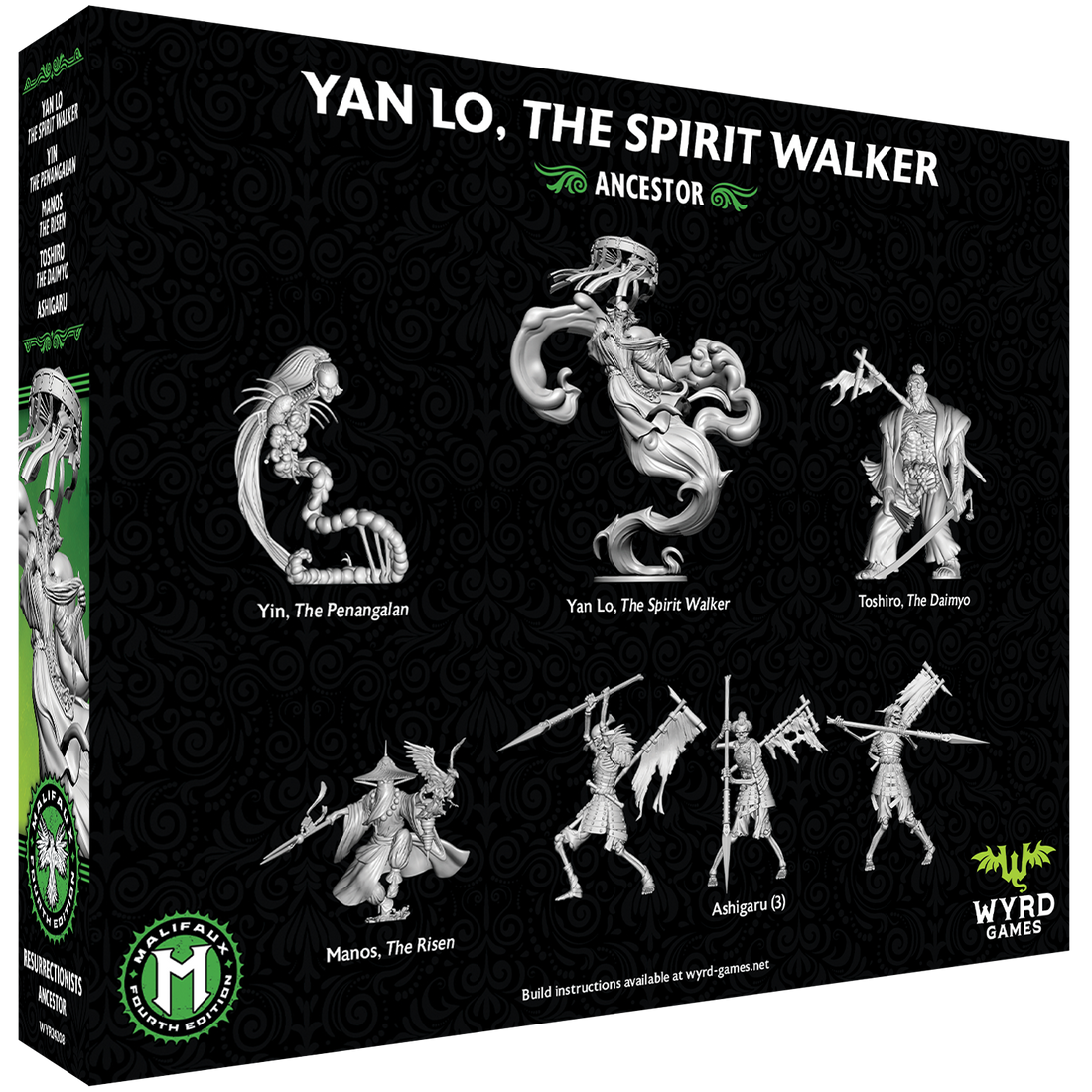 
                    
                      Malifaux Fourth Edition Yan Lo, The Spirit Walker miniature from the Wyrd Miniatures core box showing the back view of the model.
                    
                  