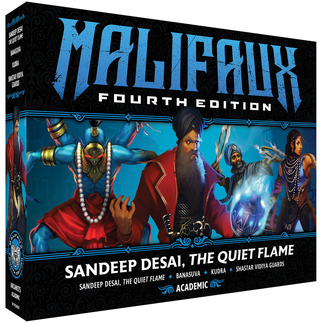 
                    
                      Malifaux Fourth Edition Sandeep Desai, The Quiet Flame miniature from Wyrd Miniatures' core box set, front view.
                    
                  
