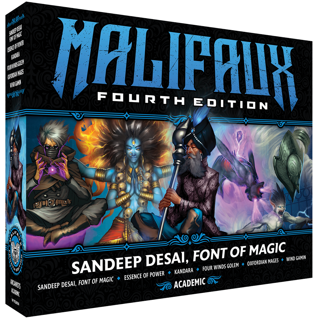 
                    
                      Malifaux Fourth Edition Sandeep Desai, Font of Magic miniature from Wyrd Miniatures' core box set, front view.
                    
                  