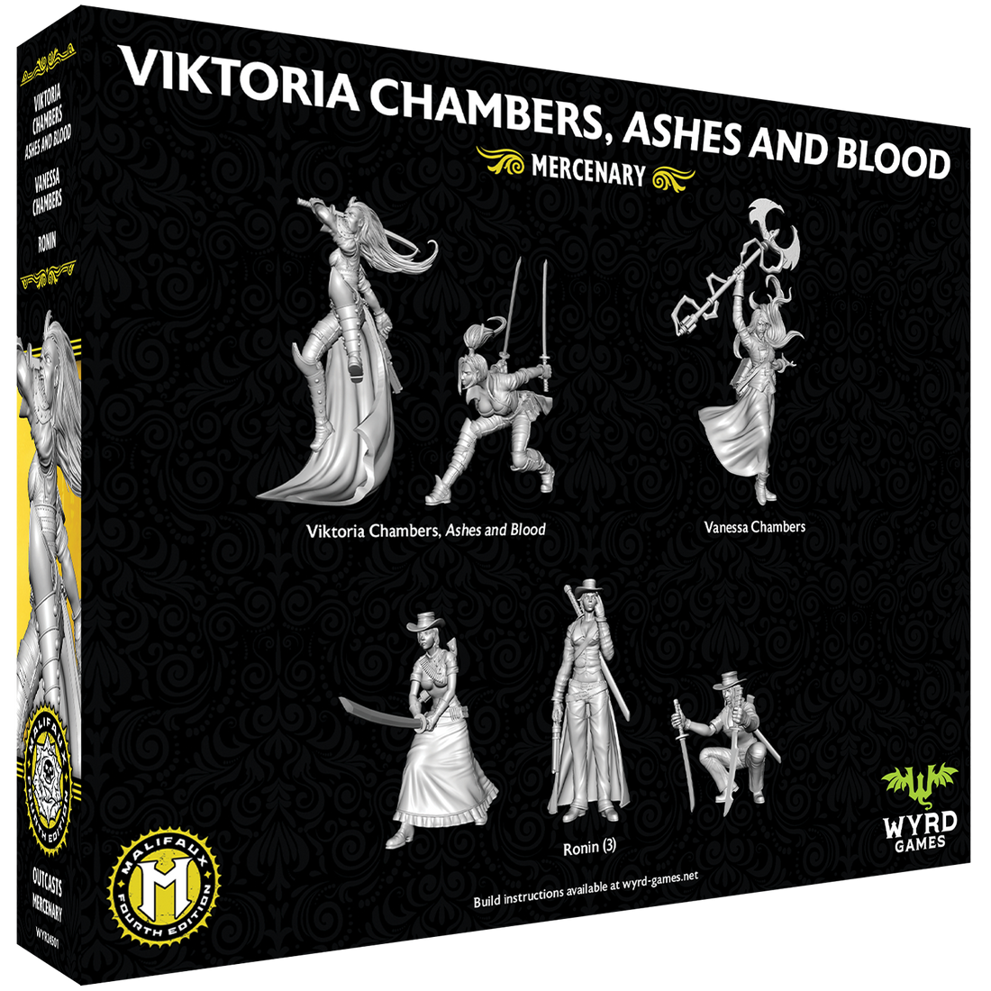 
                    
                      Viktoria Chambers miniature from Malifaux Fourth Edition: Ashes and Blood by Wyrd Miniatures, showing her detailed costume and weapon.
                    
                  