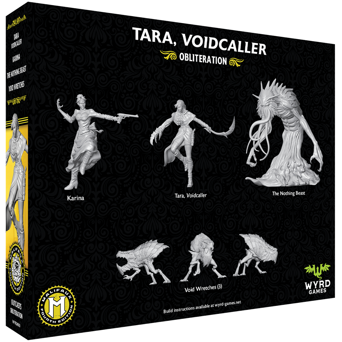 
                    
                      Malifaux Fourth Edition Tara, Voidcaller miniature from Wyrd Miniatures, showing her back with dark robes and mystical details.
                    
                  