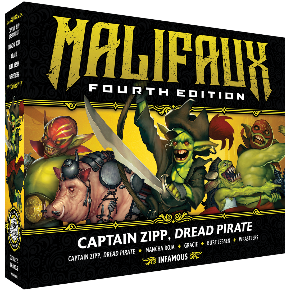 
                    
                      Front view of Wyrd Miniatures Malifaux Fourth Edition Captain Zipp, Dread Pirate figurine with detailed pirate attire and accessories.
                    
                  