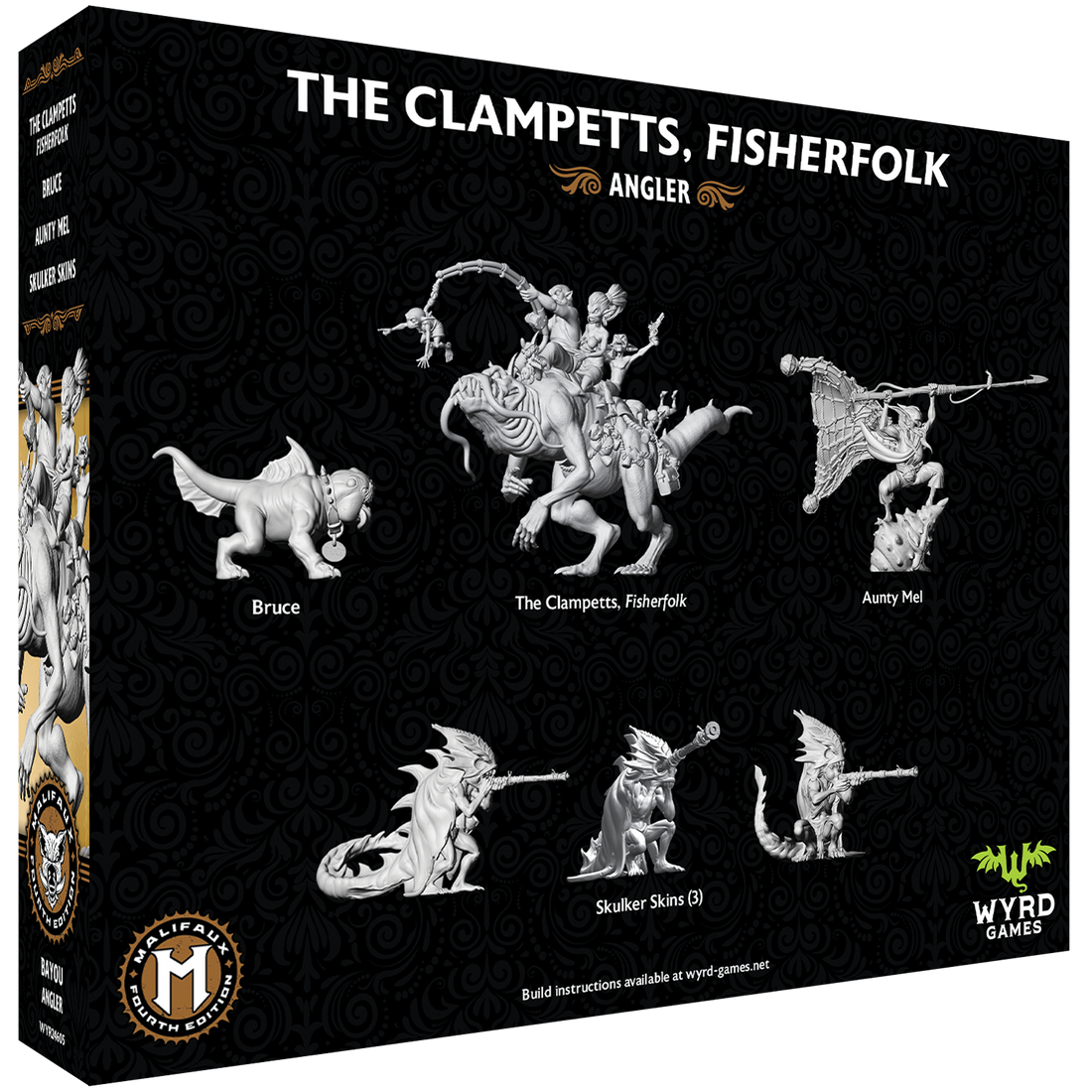 
                    
                      Malifaux Fourth Edition Clampetts Fisherfolk core box by Wyrd Miniatures, showing colorful miniature characters with fishing gear.
                    
                  