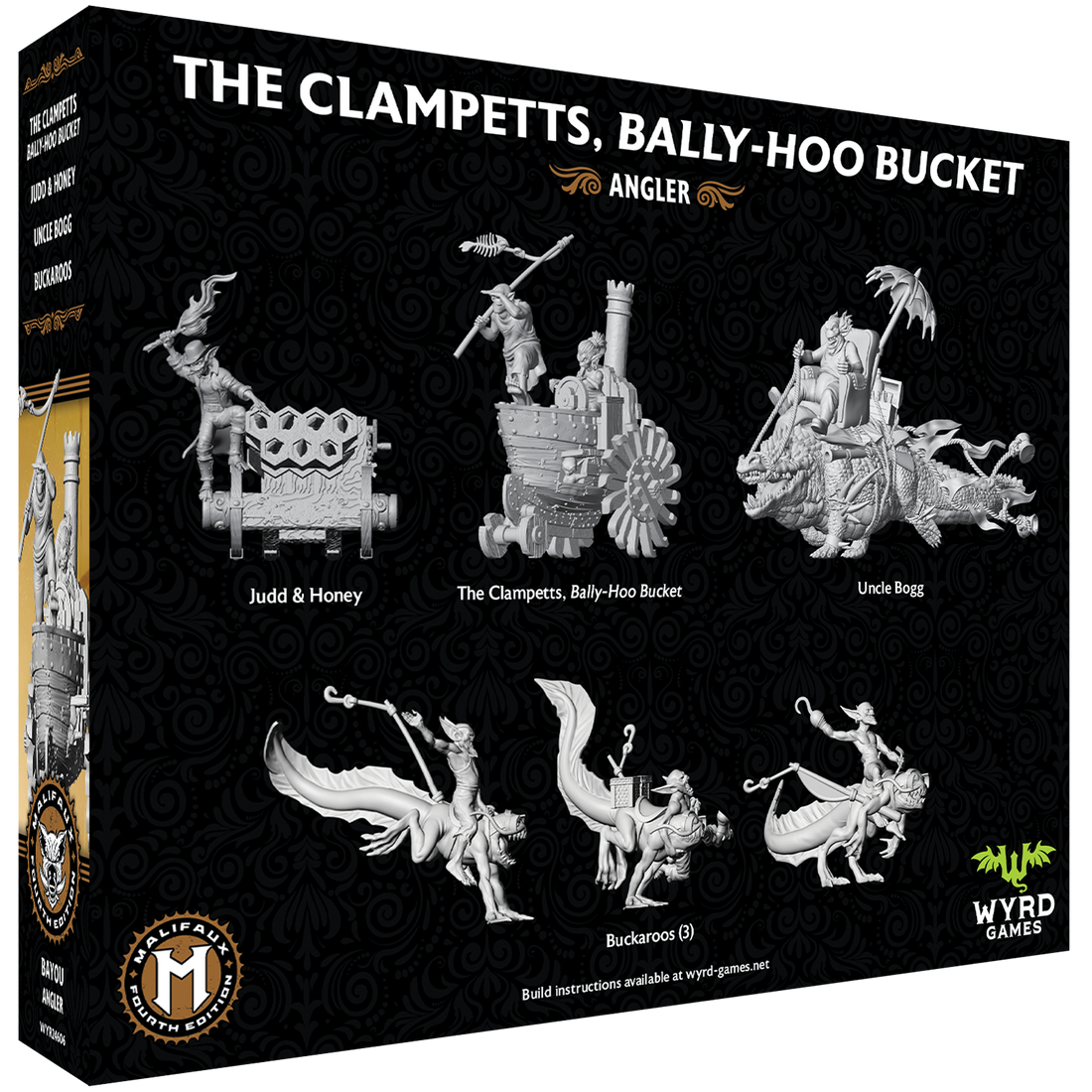 
                    
                      Malifaux Fourth Edition Clampetts Bally-Hoo Bucket core box by Wyrd Miniatures, featuring miniature models and game components.
                    
                  