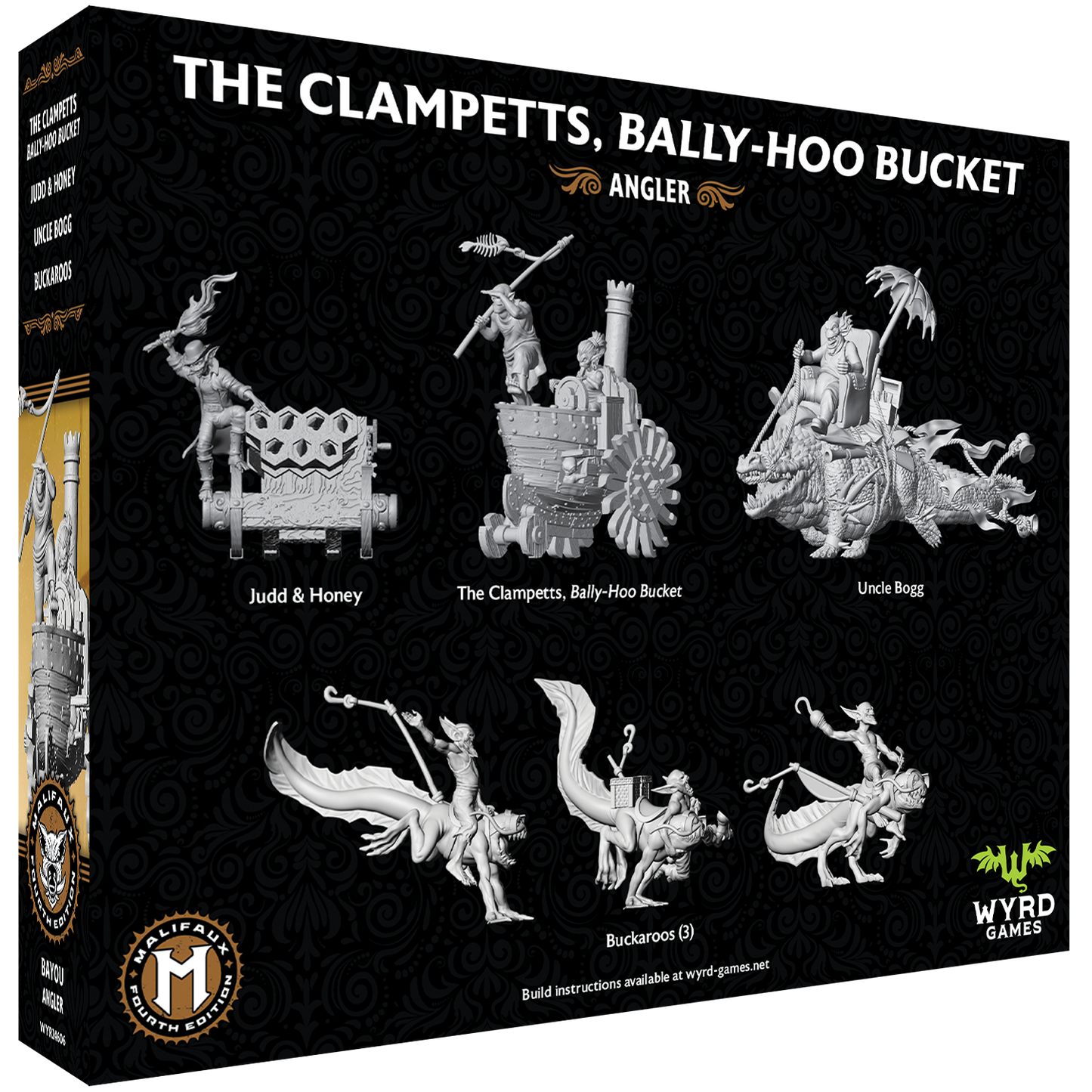 
                  
                    Malifaux Fourth Edition Clampetts Bally-Hoo Bucket core box by Wyrd Miniatures, featuring miniature models and game components.
                  
                
