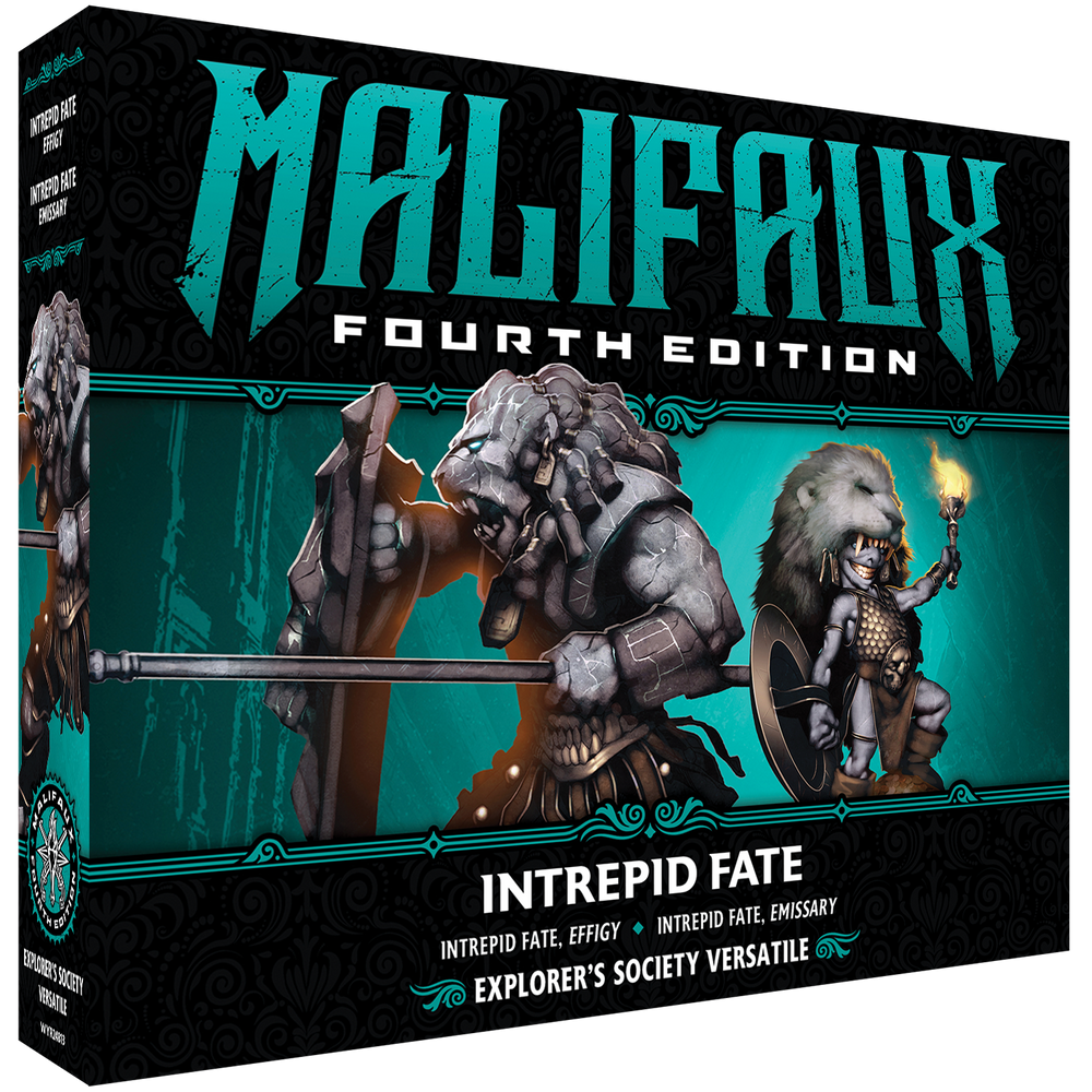 Malifaux Fourth Edition Intrepid Fate box by Wyrd Miniatures showing detailed miniatures and box art for the versatile game set.