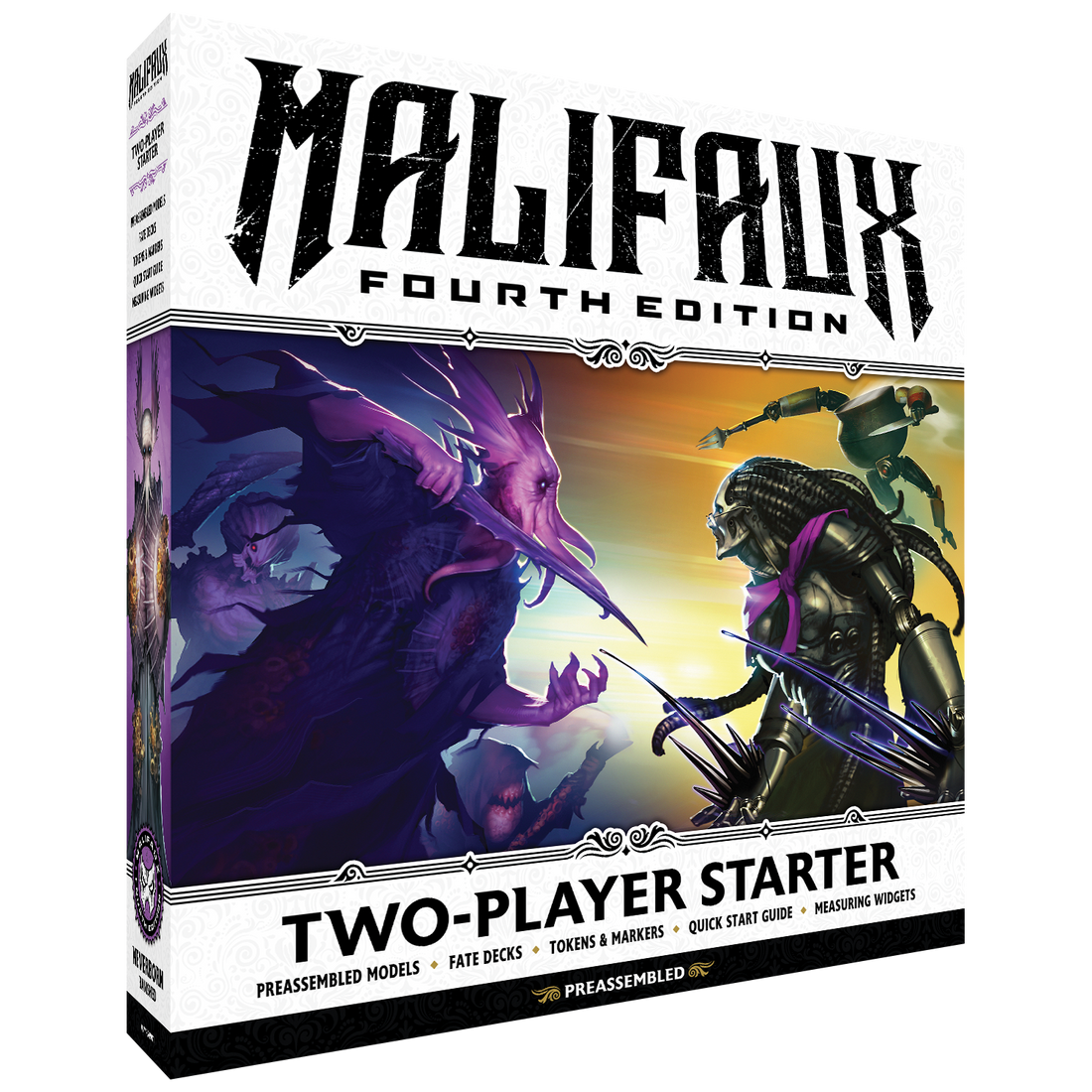 
                    
                      Malifaux Fourth Edition two-player starter box with miniatures and rulebook, by Wyrd Miniatures.
                    
                  